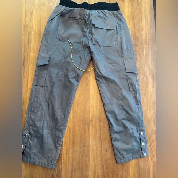 NYLON mesh liner drawstring warm up pants gray blk yellow M/L ankle snaps - Picture 7 of 7